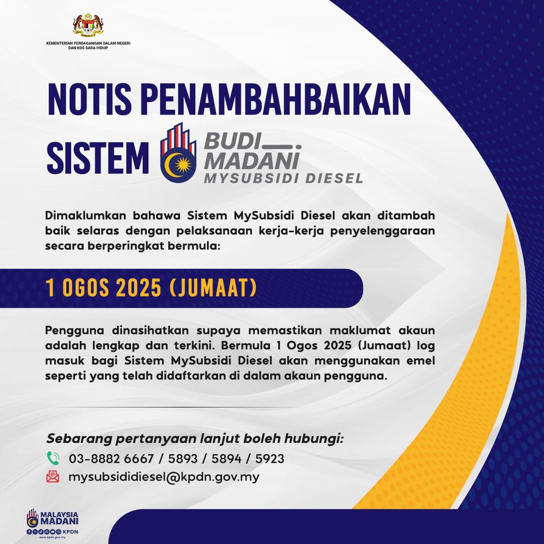 Notis Penambahbaikan Sistem Mysubsidi Diesel